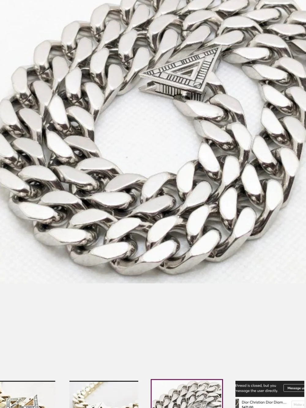 Dior Polished Silver-Tone Cuban Link Necklace with Signature Clasp